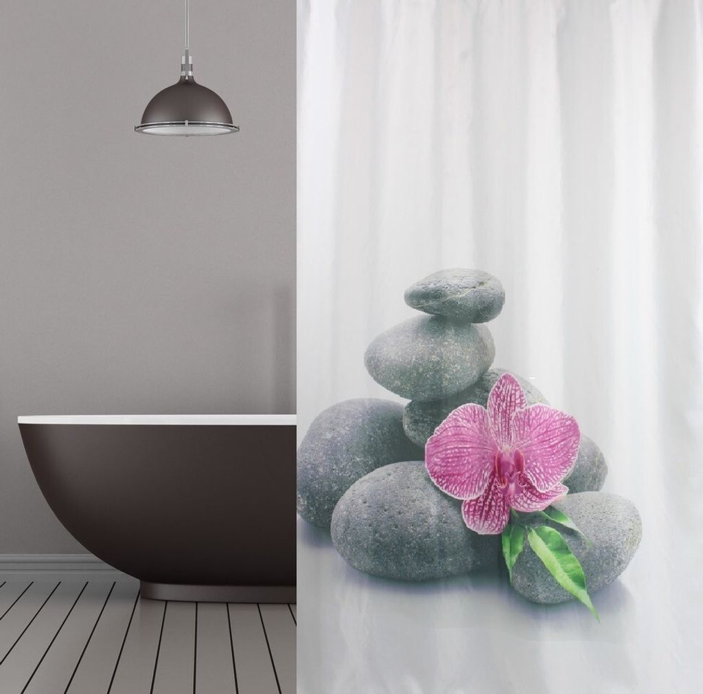 Tenda Doccia PEVA Con Fiori 180x200 Cm – Grigio, Con Anelli Inclusi, Per Vasca E Bagno
