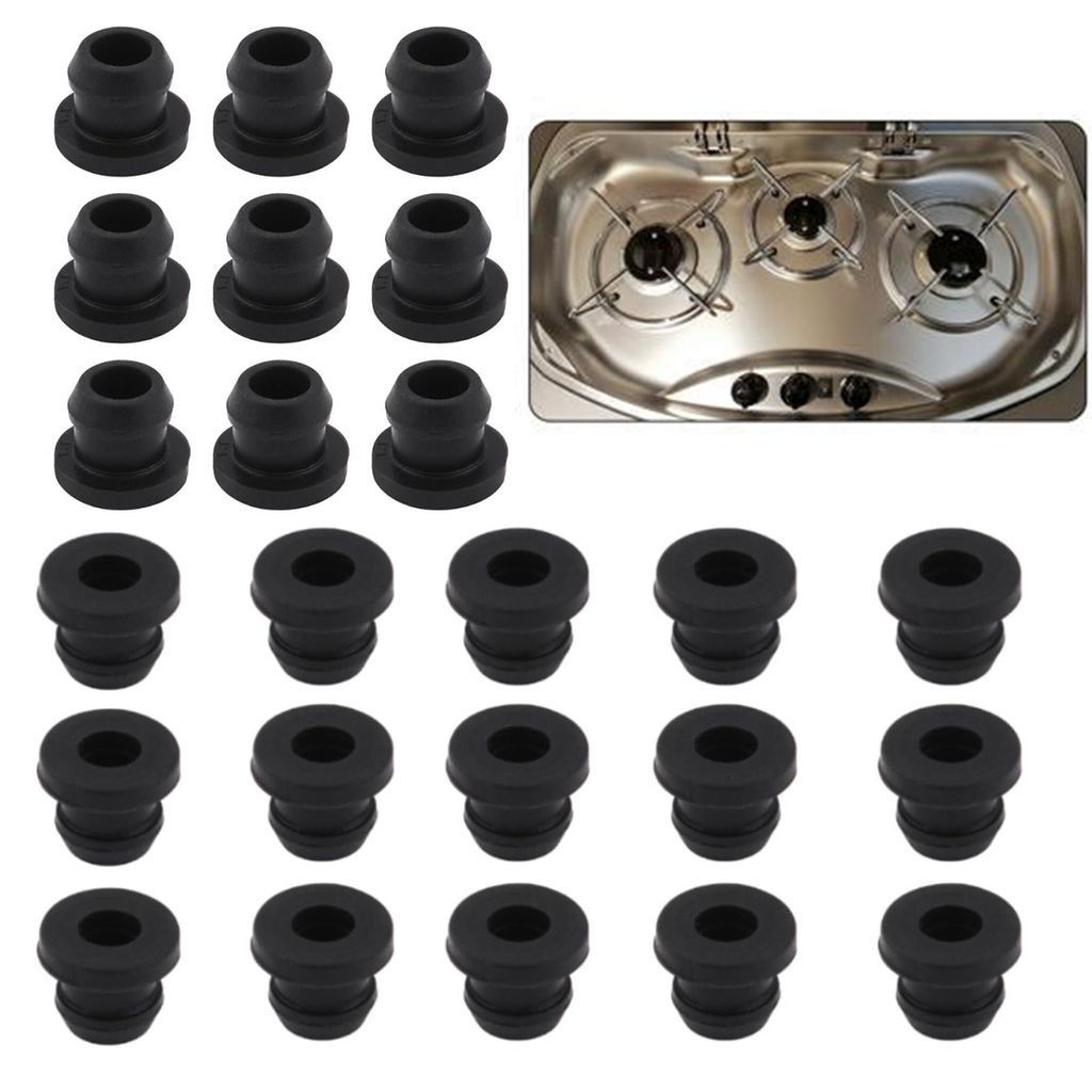 24er Set Gummipuffer für Gasherd Topfstützen,kompatibel Rostgummifüe mit 5mm Stäben von Smev, Thetford, Dometic,schwarz Topfträgergummis