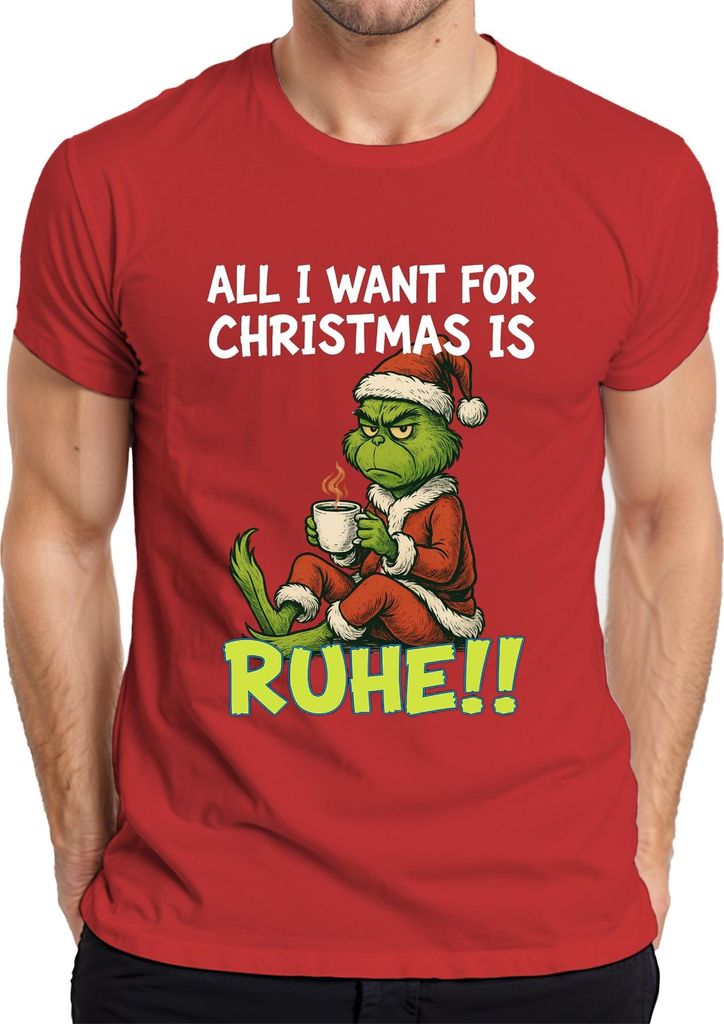 All I want for Christmas is Ruhe weihnachtsgrinch sarkastisch Herren T-Shirt, Rot, 3XL