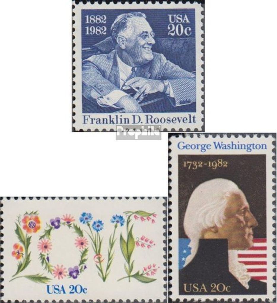 Briefmarken USA 1982 Mi 1527,1528A,1530 (kompl.Ausg.) postfrisch Franklin D.Roosevelt