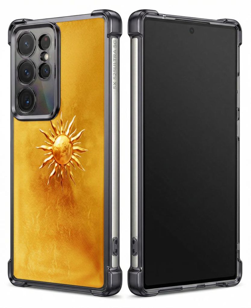Personalisierte Hülle mit Bild für Samsung Galaxy S23 Ultra Elektroplattiert TPU Stoßdämpfer Handyhülle mit Goldenes Sonnenstrahlen-Designmuster