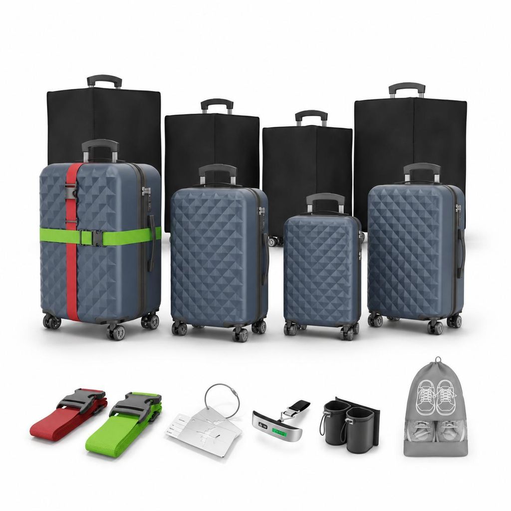 ONBEST Hartschalen Koffer Set | 4-teilig | Blau | mit Produktbild 