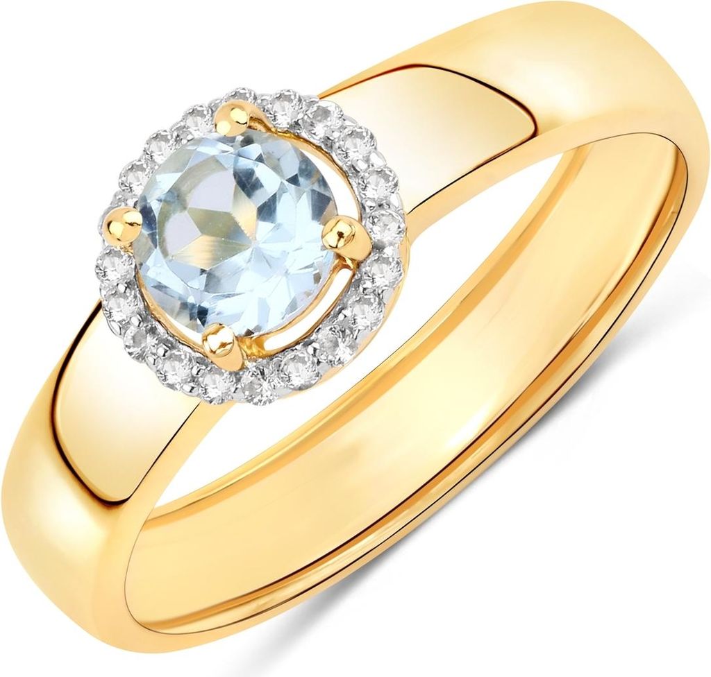 Ring Sterling Silber gelbvergoldet Blautopas Topas weiß 60