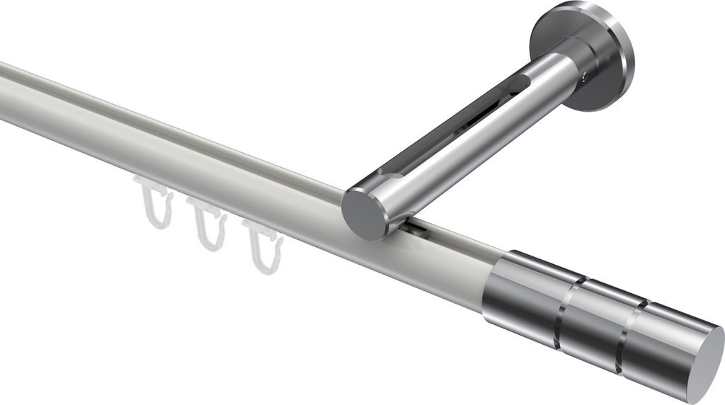 Interdeco Innenlaufstange / Gardinenstange mit Innenlauf Weiß / Chrom, Typ Siteno Elanto (Rillenzylinder), 20 mm Ø 1-läufig, 400 cm