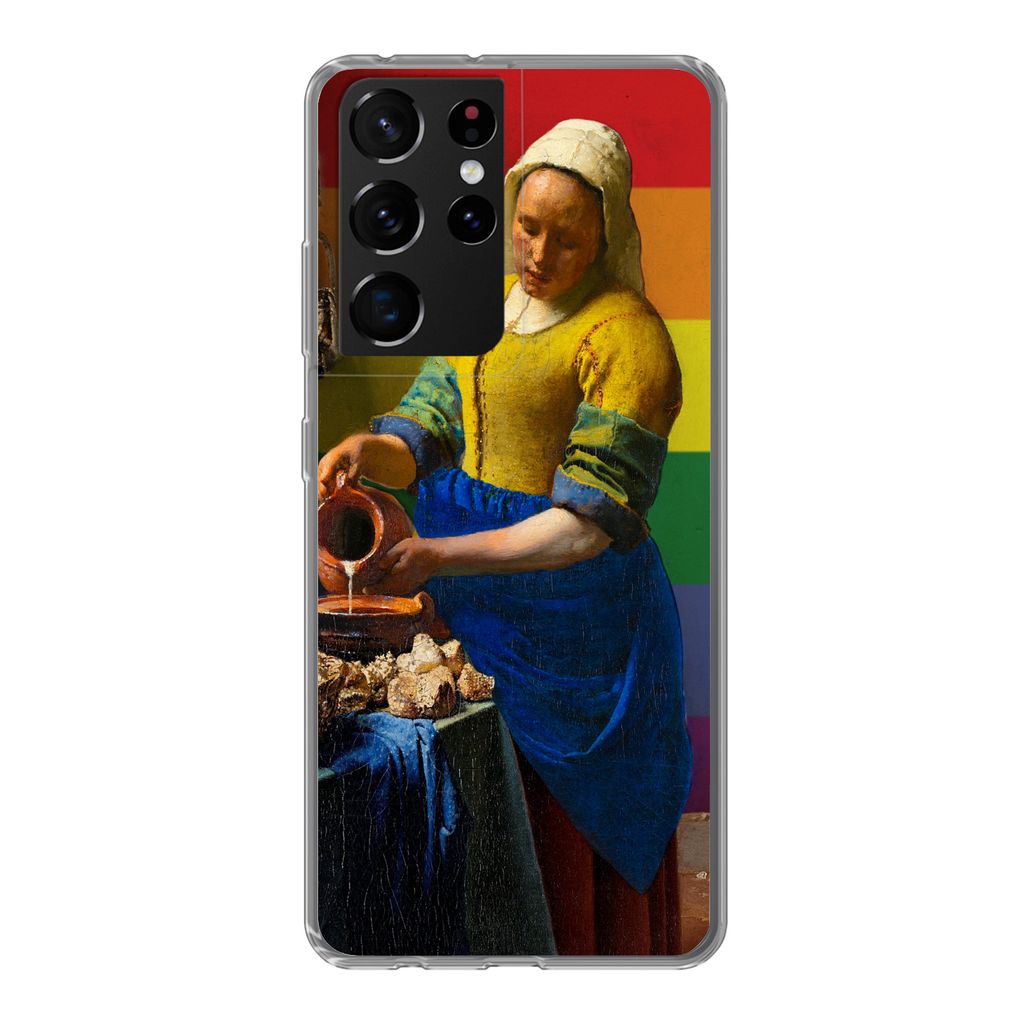 MuchoWow Handyhülle Schutzhülle Hülle für Samsung Galaxy S21 Ultra Milchmädchen - Stolz - Vermeer Silikon Softcase Handy Hülle - Mobiltelefon