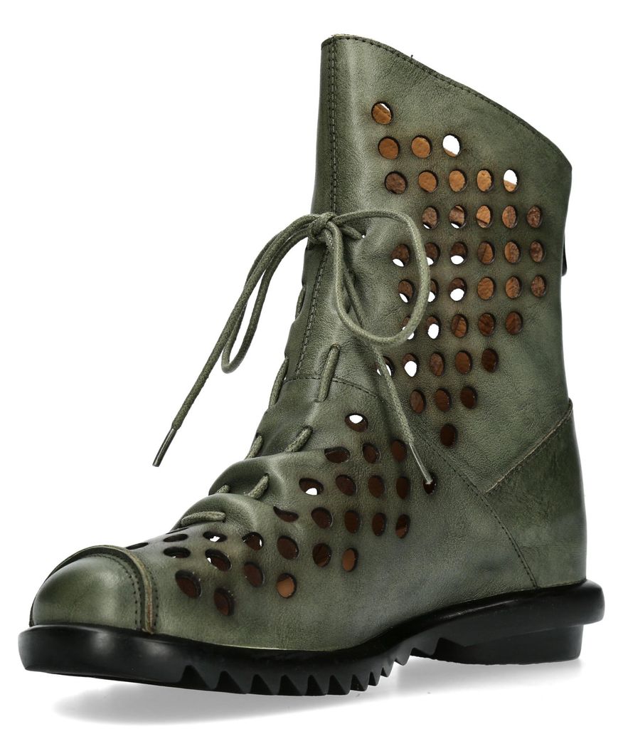 Laura Vita Damen Stiefelette aus Leder mit Lochmuster Cyrielle 11, Größe:40 EU, Farbe:Grün