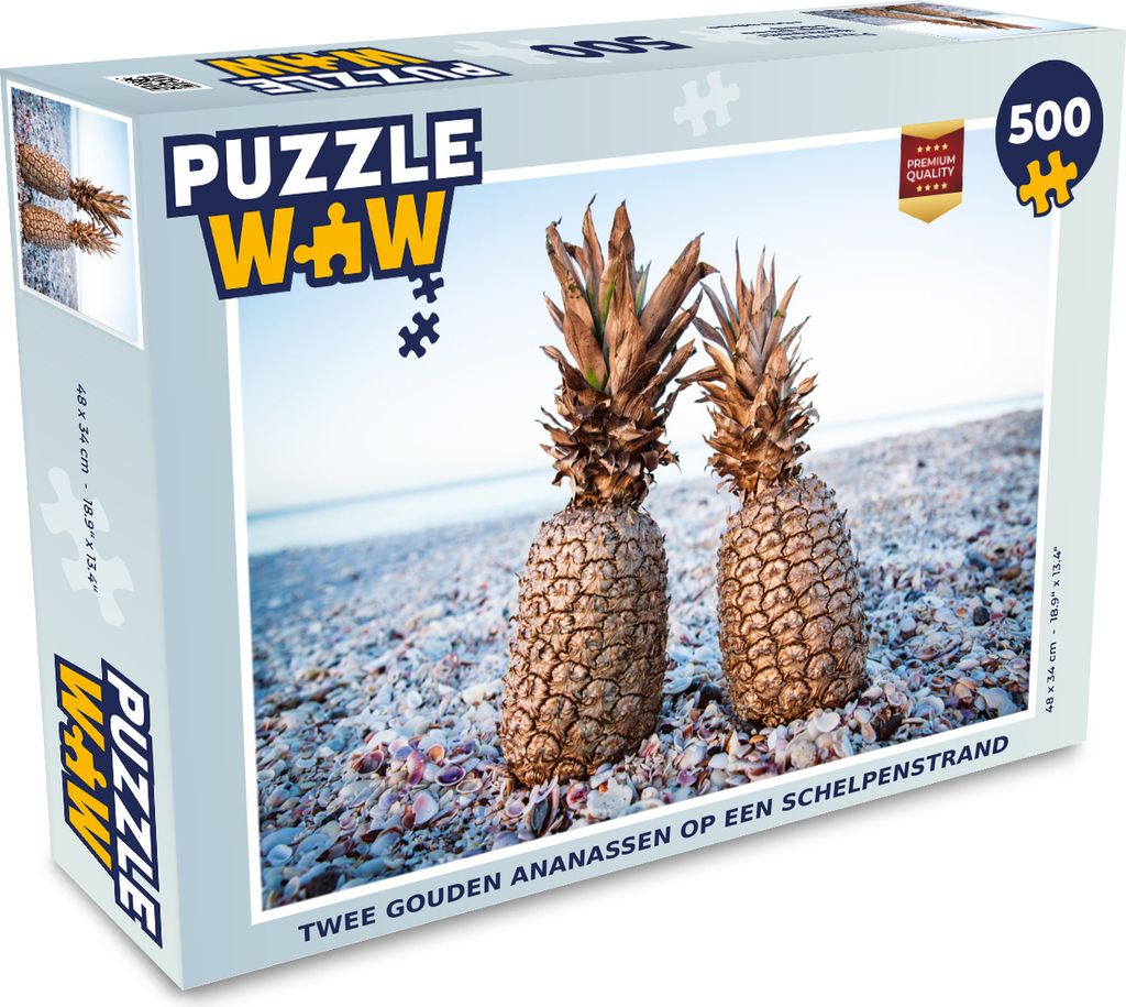 MuchoWow Puzzle 500 Teile Zwei goldene Ananas an einem Muschelstrand - 500 Teile - Kinder - Selberbauen - Puzzlespiele