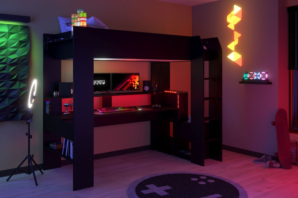 Lit enfant mezzanine combiné avec LED Gamer ONLINE - 90 x Image du produit 