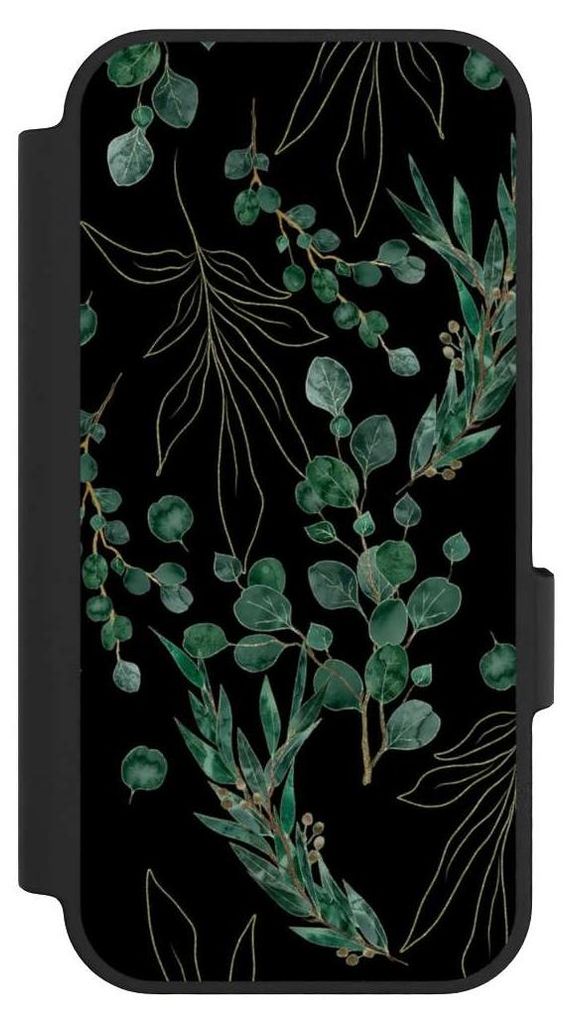 NIVOCASE Klapphülle für Google Pixel 10 Pro Handyhülle aus Kunst Leder NIVOflip schwarz Blätter Natur Eukalyptus