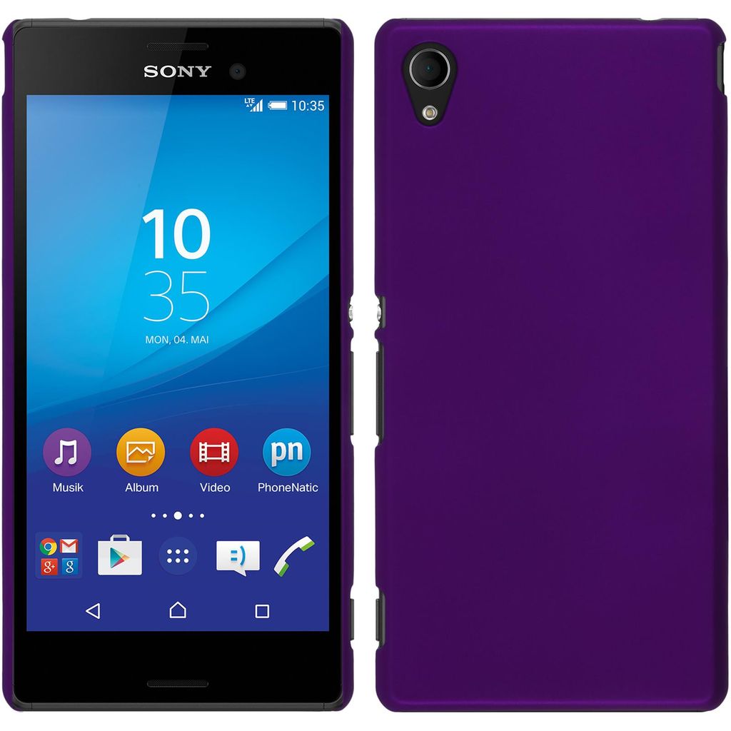 PhoneNatic Case kompatibel mit Sony Xperia M4 Aqua - Hülle lila gummiert Hard-case + 2 Schutzfolien