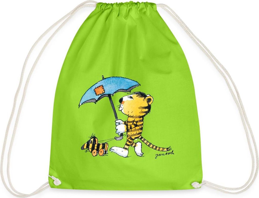 Spreadshirt Janosch Kleiner Tiger Tigerente Mit Schirm Turnbeutel, One size, Neongrün