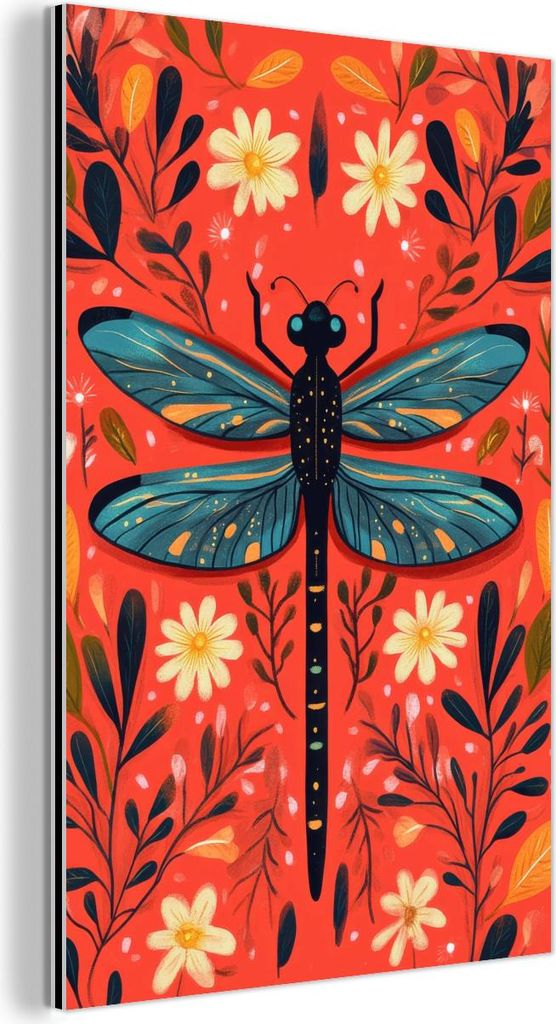 MuchoWow Wanddekoration Metall Metallbild Wandkunst 100x150 cm Libelle - Blau - Flügel - Blätter MuchoWow Aluminium Gemälde - Bild