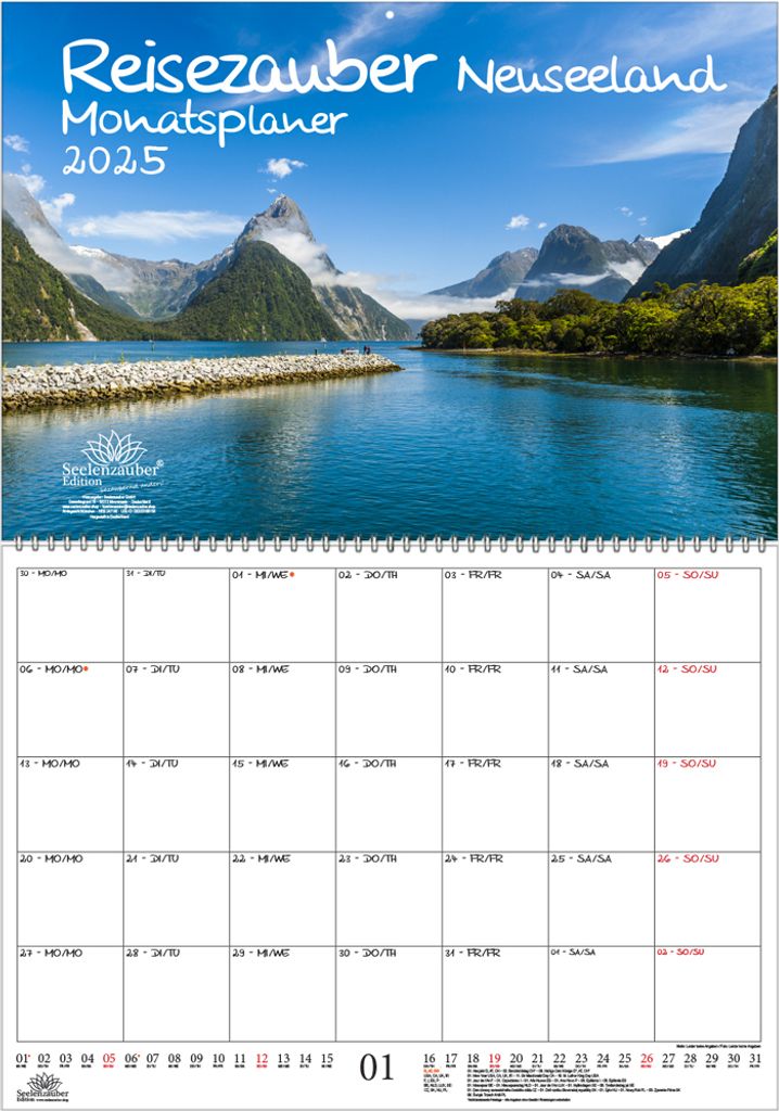 Reisezauber Neuseeland Planer DIN A2 Kalender für 2025 Ferne Länder und Urlaubsträume - Seelenzauber