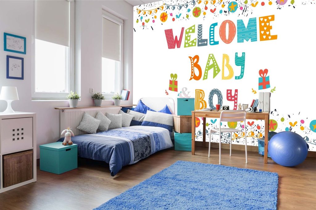 Vlies Fototapete BABY JUNGEN GEBURTSKARTE 375 x 250 cm (inkl. Kleister) - Vlies Tapete, Wandtapete, Wandbilder - Tapete für Wohnzimmer Schlafzimme...