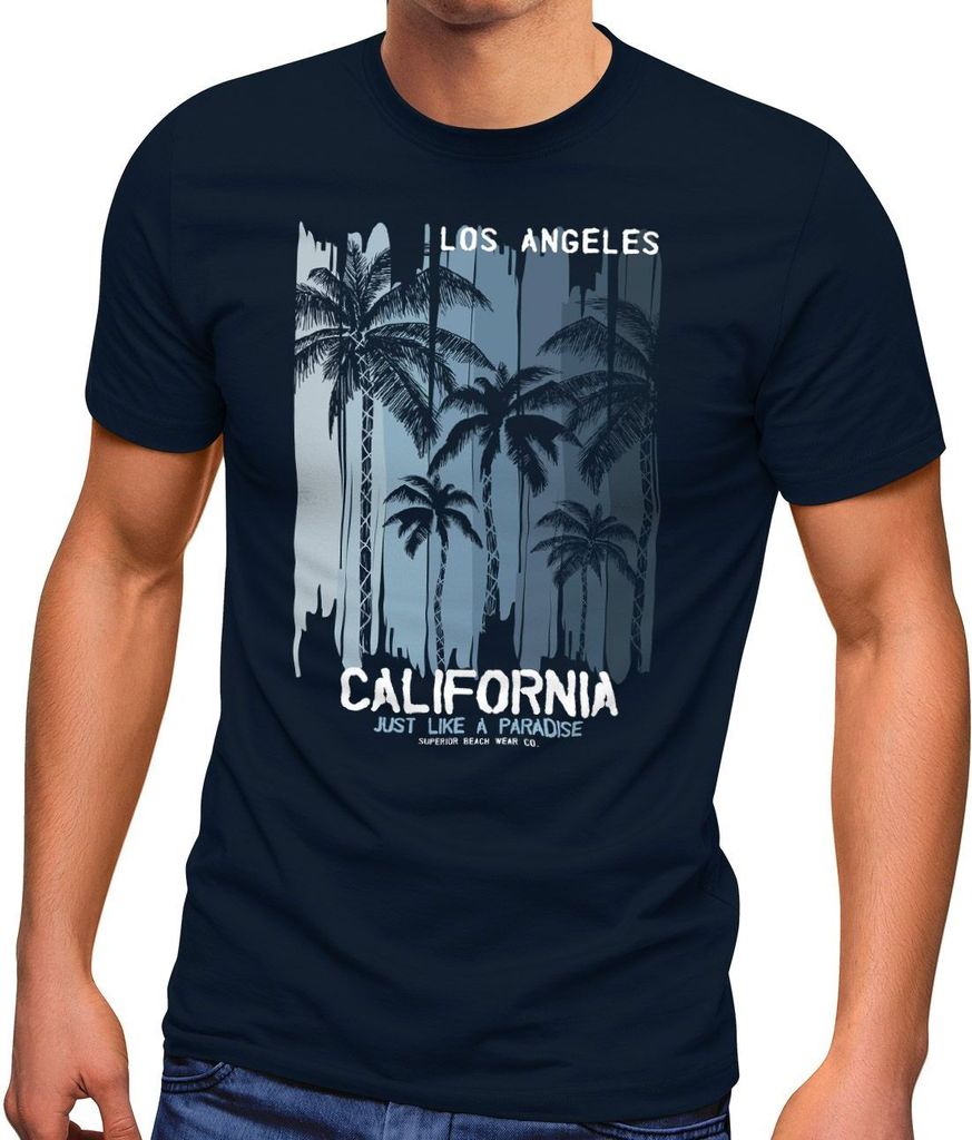 Neverless Herren T-Shirt Los Angeles California USA Sommer Bedruckt Aufdruck Print Surfing Fashion Streetstyle navy S