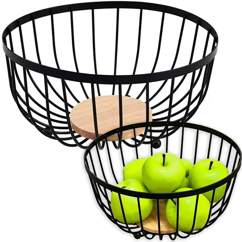 Obstkorb Obstschale Metallkorb rund Schwarz 25 cm Drahtkorb für Obst Gemüse Loft Design