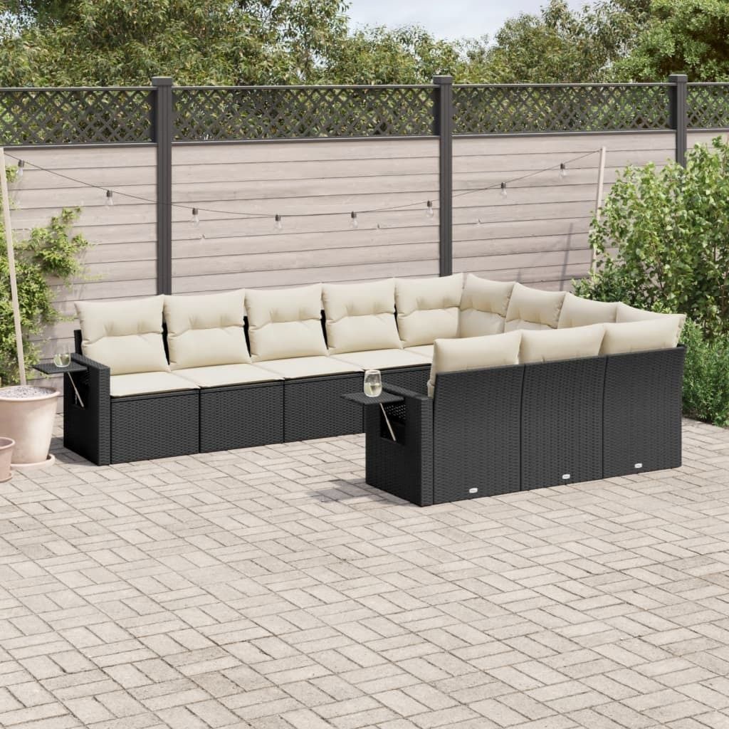 Design 10-tlg. Garten-Sofagarnitur mit Kissen Schwarz Poly Rattan, Gartenmöbel-Sets 2024 Neu