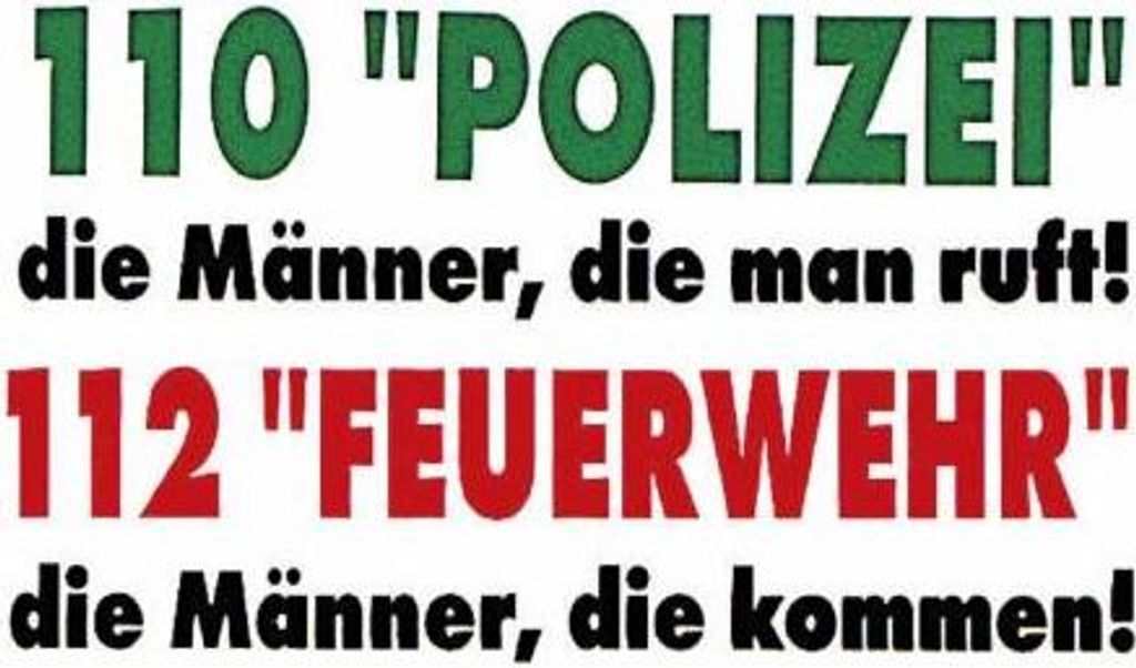 Auto-Aufkleber - 110 POLIZEI - die Männer, die man ruft! 112 FEUERWEHR - die Männer, die kommen! - Gr. ca. 17 x 10 cm - 30778
