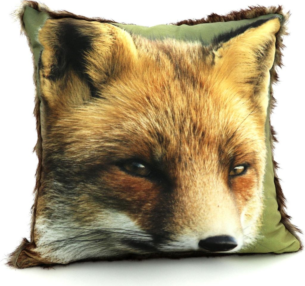 heimtexland Dekokissen Bezug mit Fell Rückseite Winter Tiere Digitaldruck Foto Kissenhülle Deko Velour Kissen Typ587 Fuchs 40x40 cm