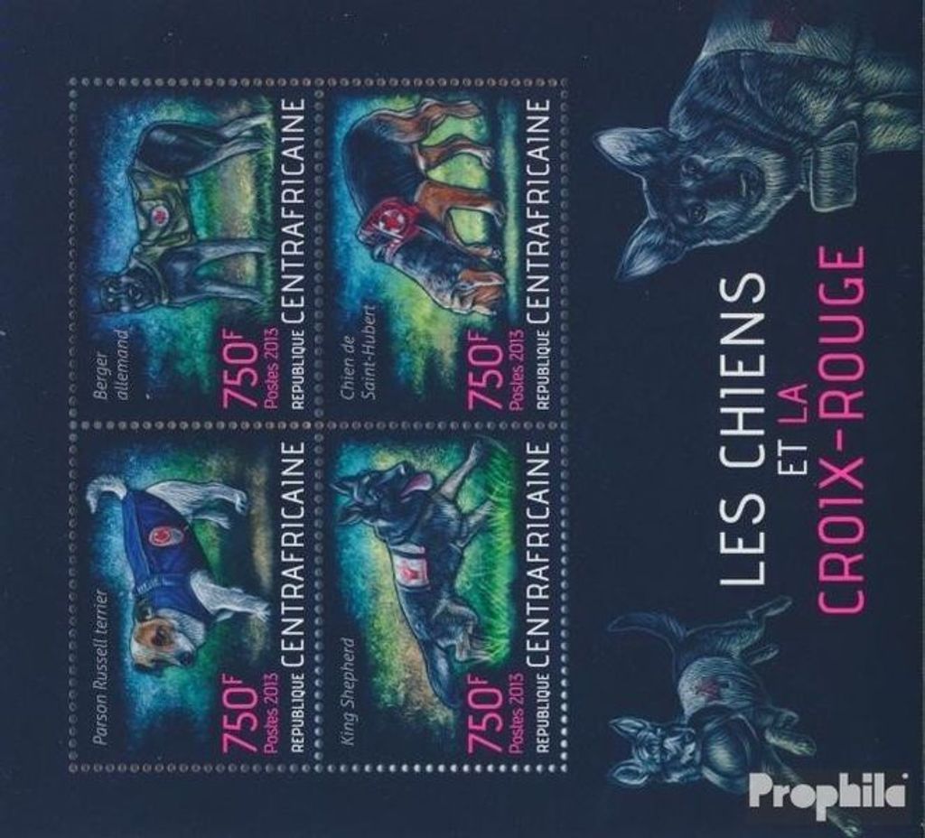 Briefmarken Zentralafrikanische Republik 2013 Mi 4251-4254 Kleinbogen (kompl. Ausgabe) postfrisch Hunde