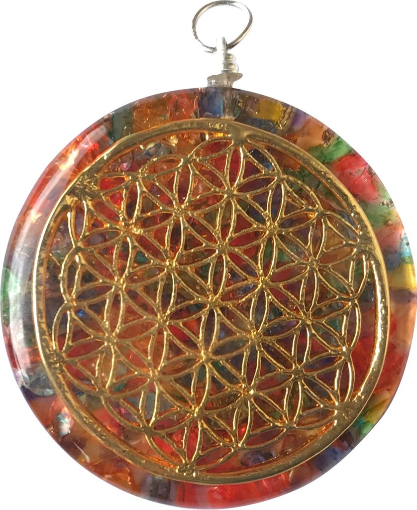 CHONIT Orgonit-Anhänger, Kristallhalskette mit Symbol Blume des Lebens u. Halsband und Tasche, EMF-Schutz, 5G-Schutz, EMF-Anhänger, Reiki-Anhäng...