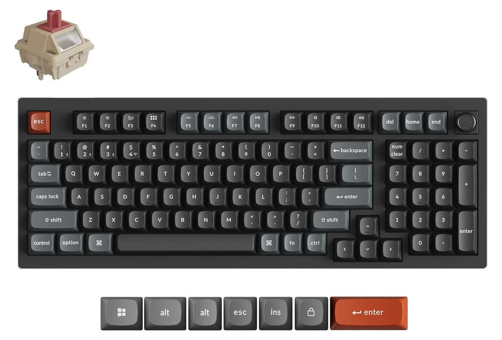 Keychron V5 Ultra 8K Kabellose Mechanische Tastatur QWERTY US Fully Assembled Knob / Black / Keychron Silk POM Switch - Red