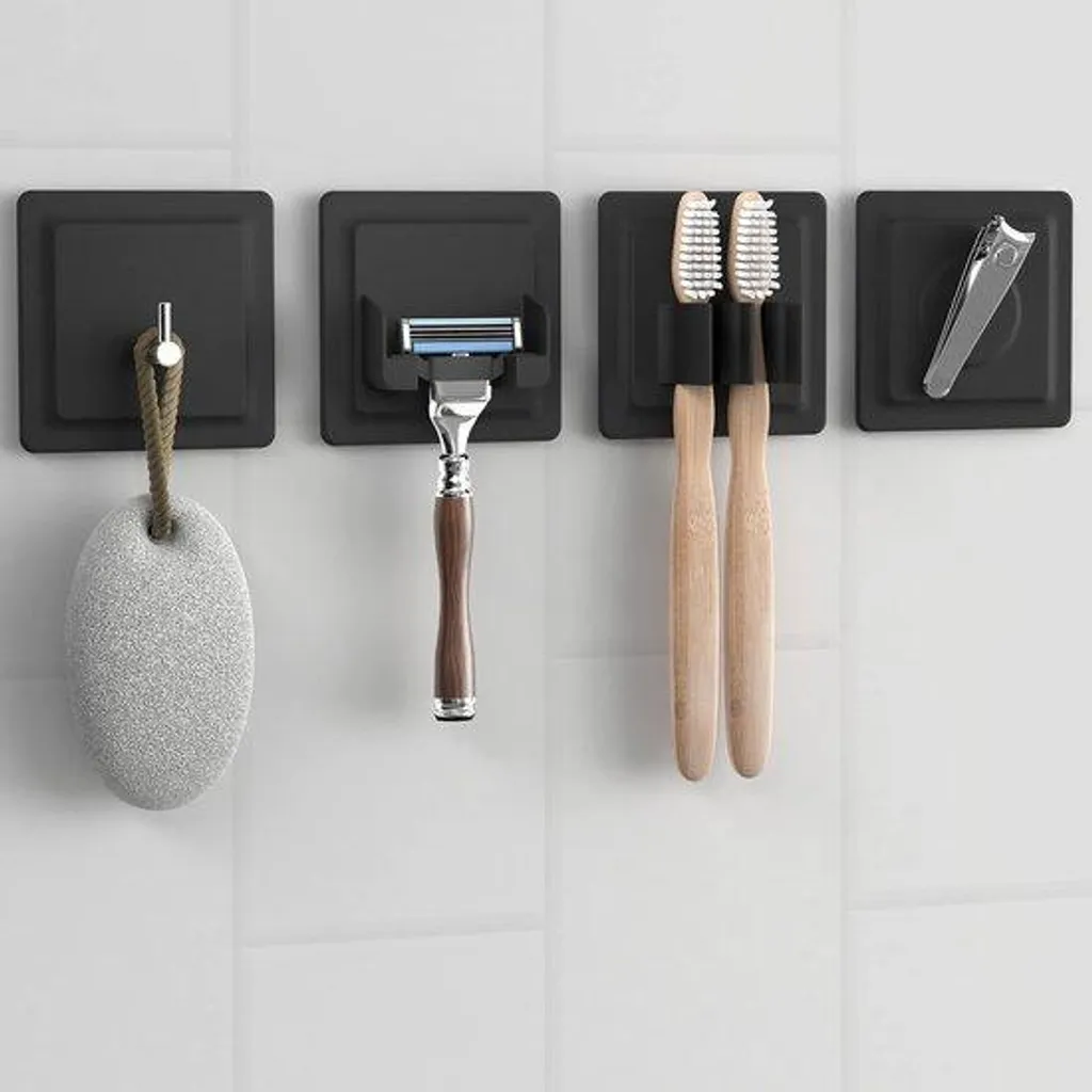 Support de rangement mural noir 4 en 1 sans perçage pour salle de bain