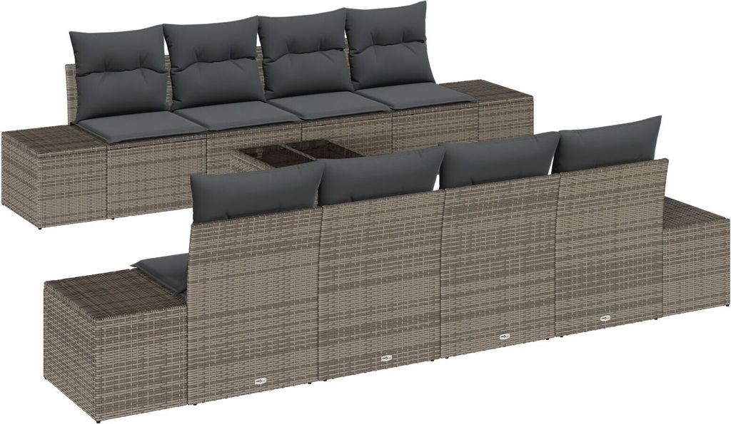 Möbel 7-teiliges Garten-Sofa-Set mit Kissen Grau Poly-Rattan - Gartensofas 3355658