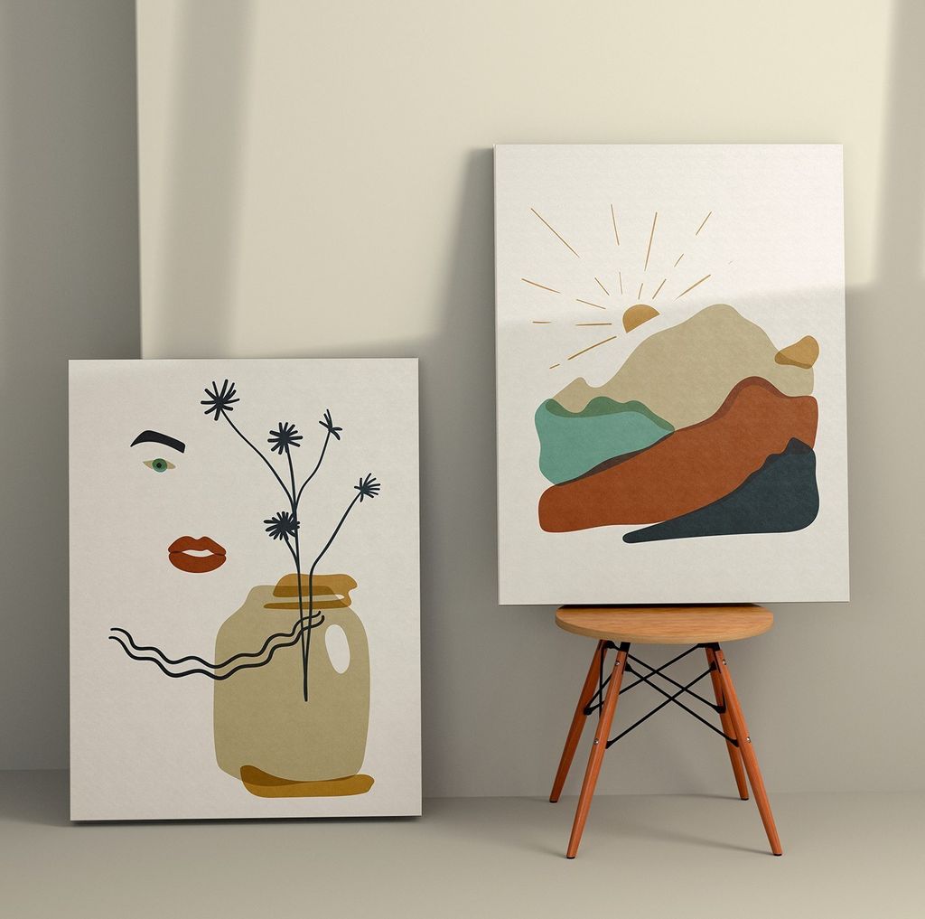 Wallity, 2KNV4247 - 50 x 70, Dekoratives Leinwandgemälde (2 Stück), Mehrfarbig, 100 % LEINWAND, 50 x 70 cm