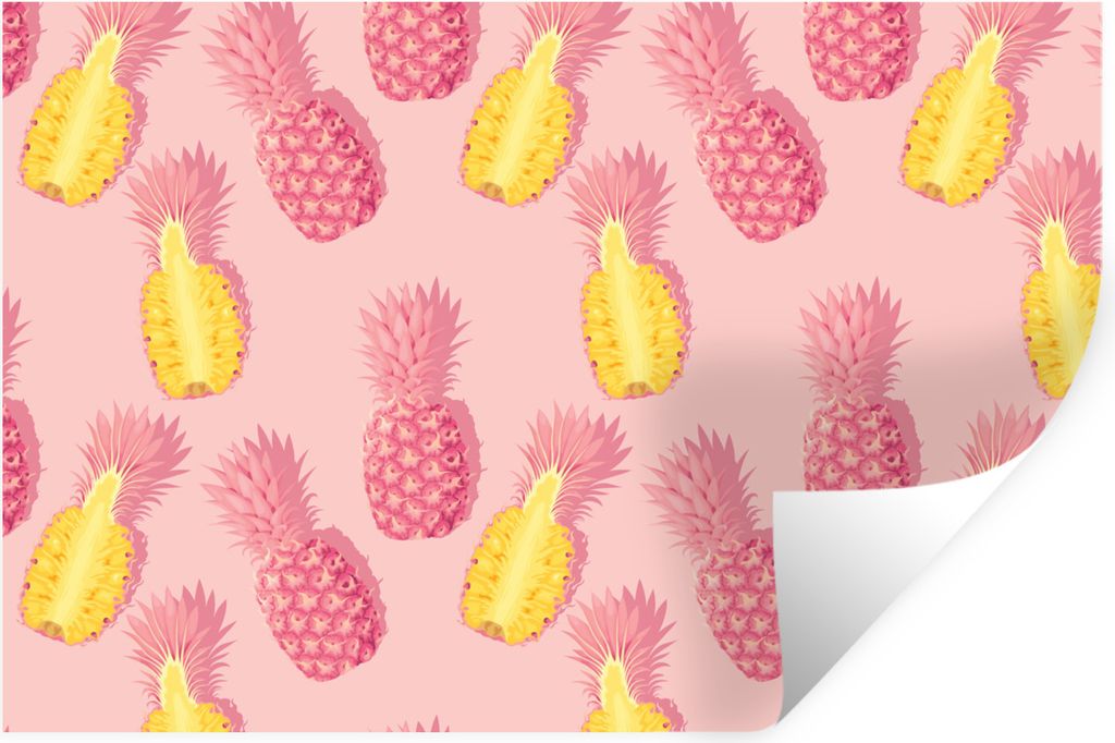 MuchoWow Wandtattoo Wandsticker Wandaufkleber Sommer - Ananas - Gelb - Rosa 90x60 cm Selbstklebend und Repositionierbar - Aufkleber