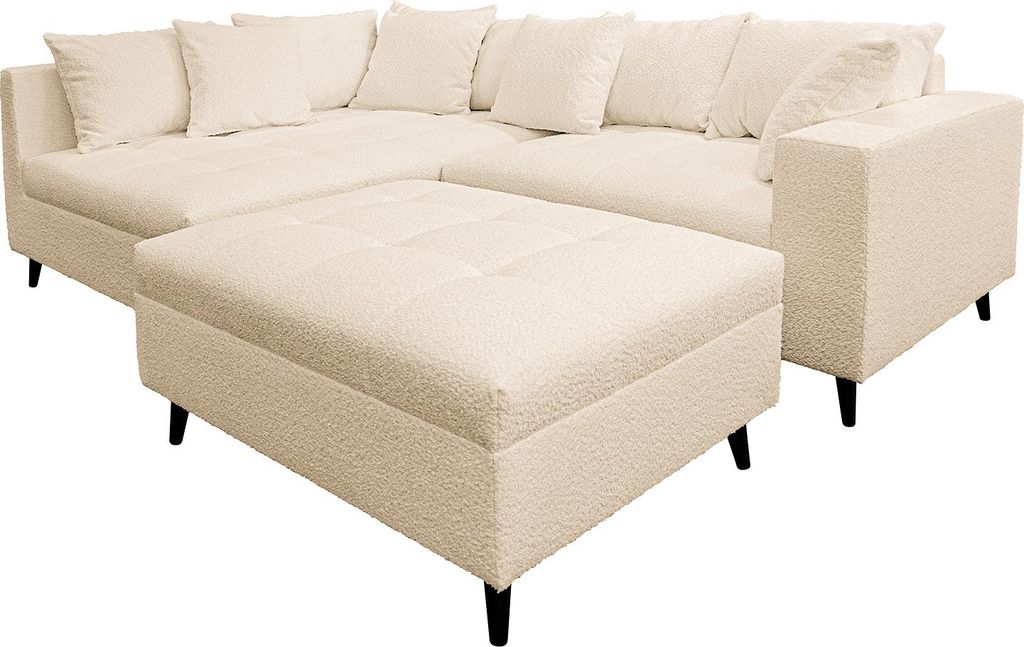 home24 Ecksofa mit Ottomane und Hocker