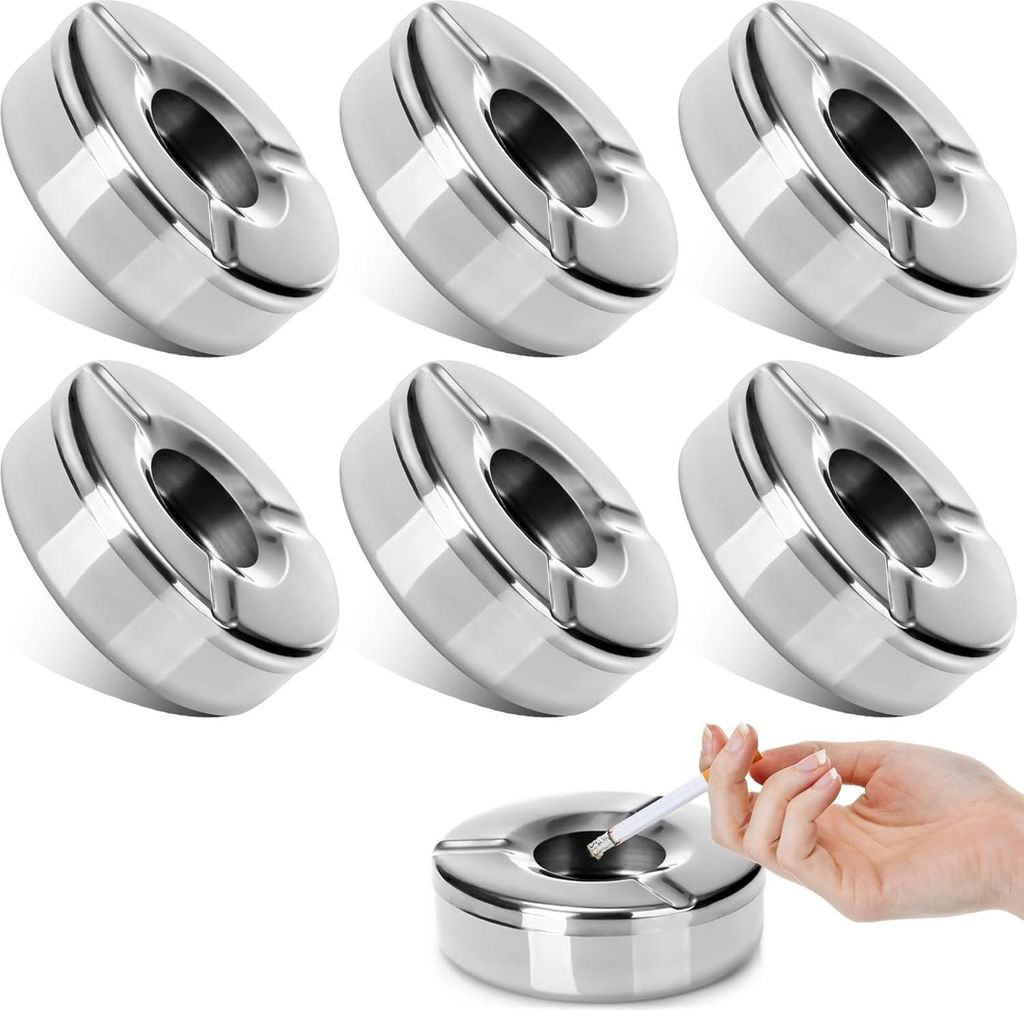 6 Stš¹cke 10cm Aschenbecher Edelstahl Aschenbecher mit Deckel Moderne Tischplatte Windaschenbecher fš¹r Drau?en Home Office Balkon Partys Outdo...