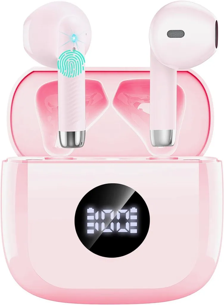 In-Ear-Kopfhörer 50Std 3D HiFiBluetooth 5.4, Tiefer Bass, 4 ENC Noise Cancelling Mic Earbuds, 2.8g IP7 Schnellladen kabellose,LED Ohrhörer Sport Gym