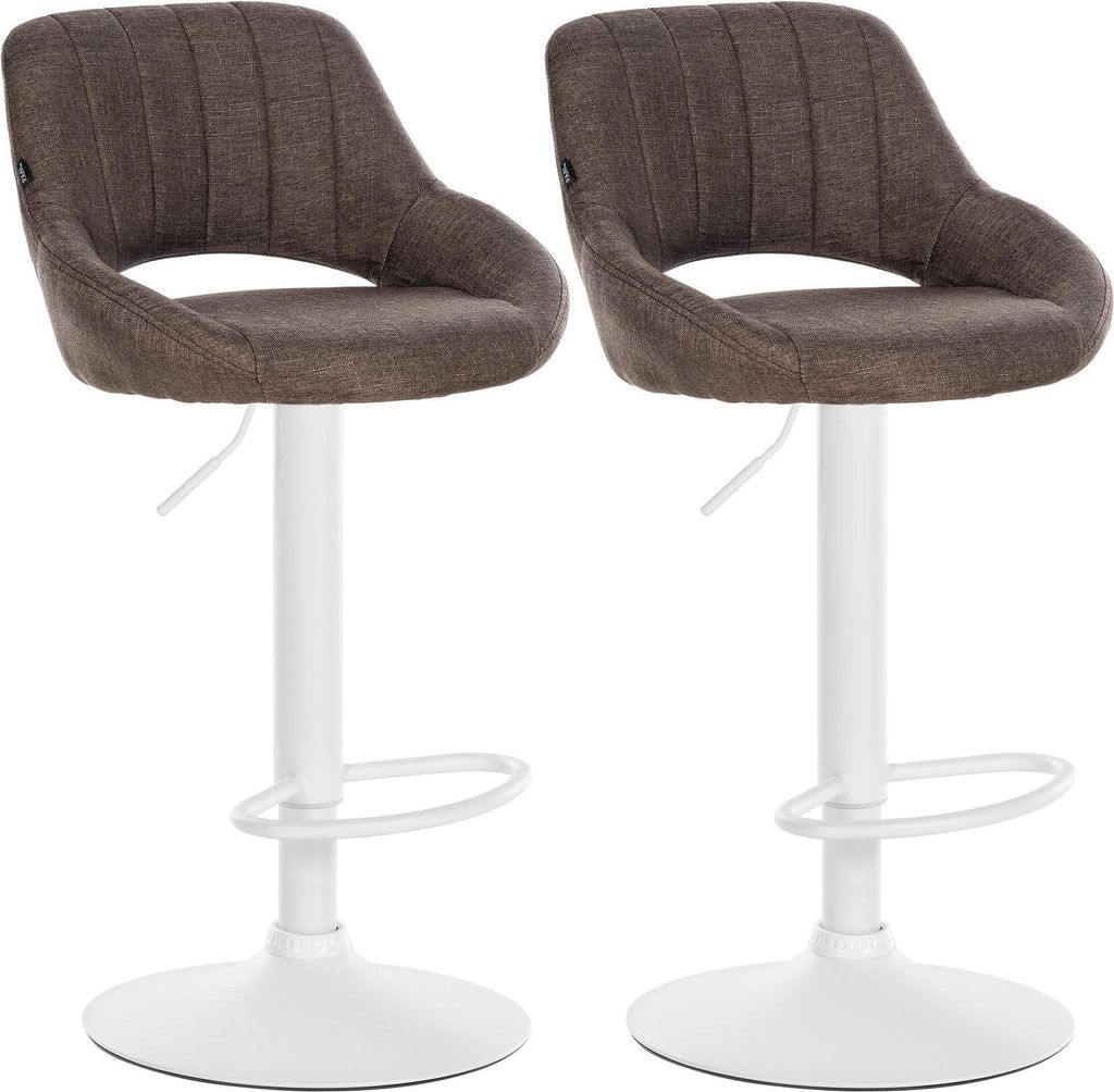 2er Set Barhocker SEGAD - Stoff Braun 47x48x85 cm Weiß | Barstuhl Mit Lehne Tresenhocker Tresenstuhl Kneipenhocker Kneipenstuhl