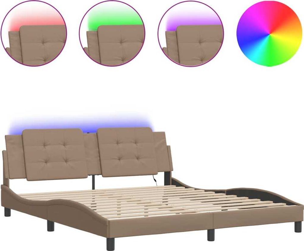 vidaXL Bettgestell mit LED ohne Matratze "Zadar" Cappuccino-Braun 180x200 cm