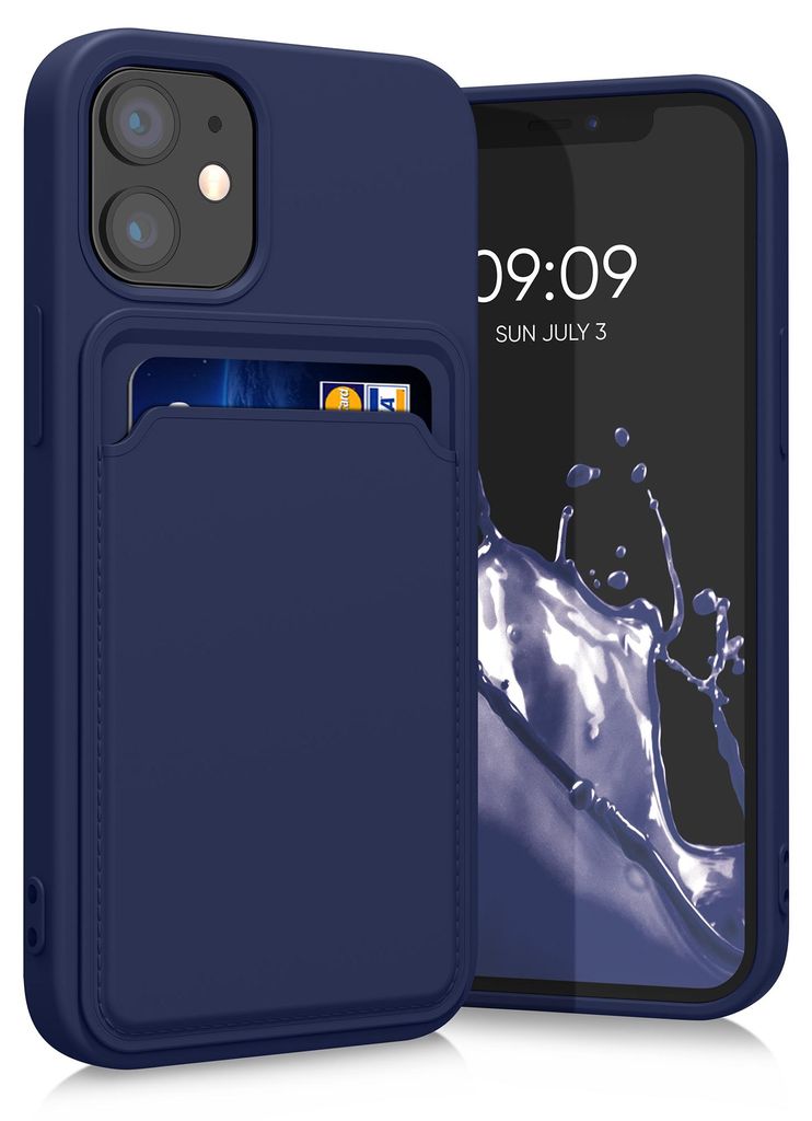 kwmobile Handyhülle für Apple iPhone 12 mini Hülle mit Kartenfach - TPU Case - Kabelloses Laden - Schutzhülle Cover in Dunkelblau