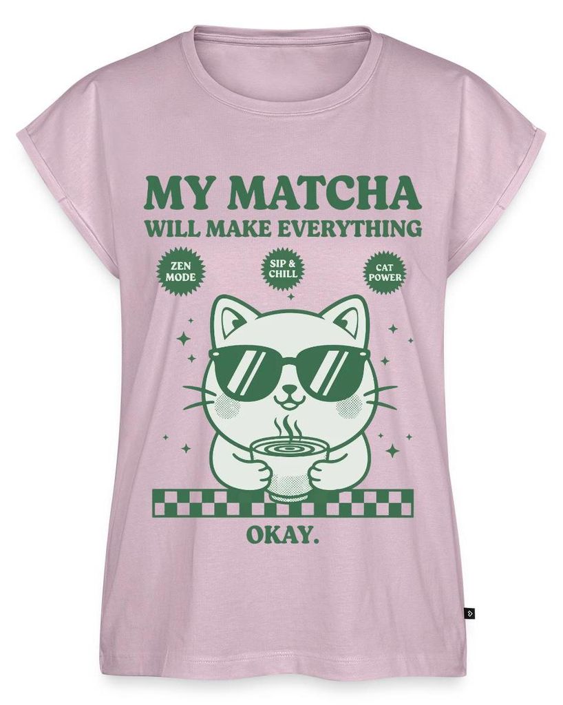 Spreadshirt My Matcha Will Make Everything Okay | Matcha Katze Frauen Casual T-Shirt, L, Altrosa