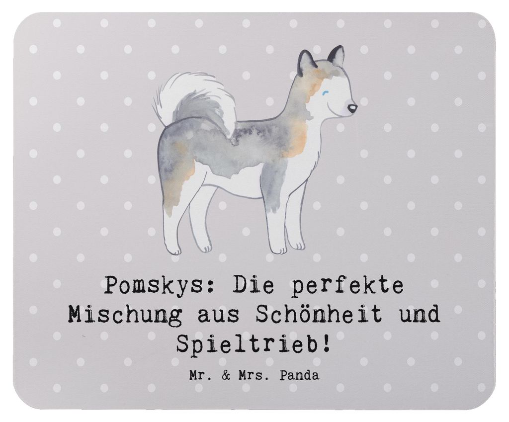 Mr. & Mrs. Panda Mouse Pad Pomsky Perfektion - Grau Pastell - Geschenk, Hundeliebhaber, verspielter Hund, Mauspad, laptop mousepad, Schönheit, pc,...