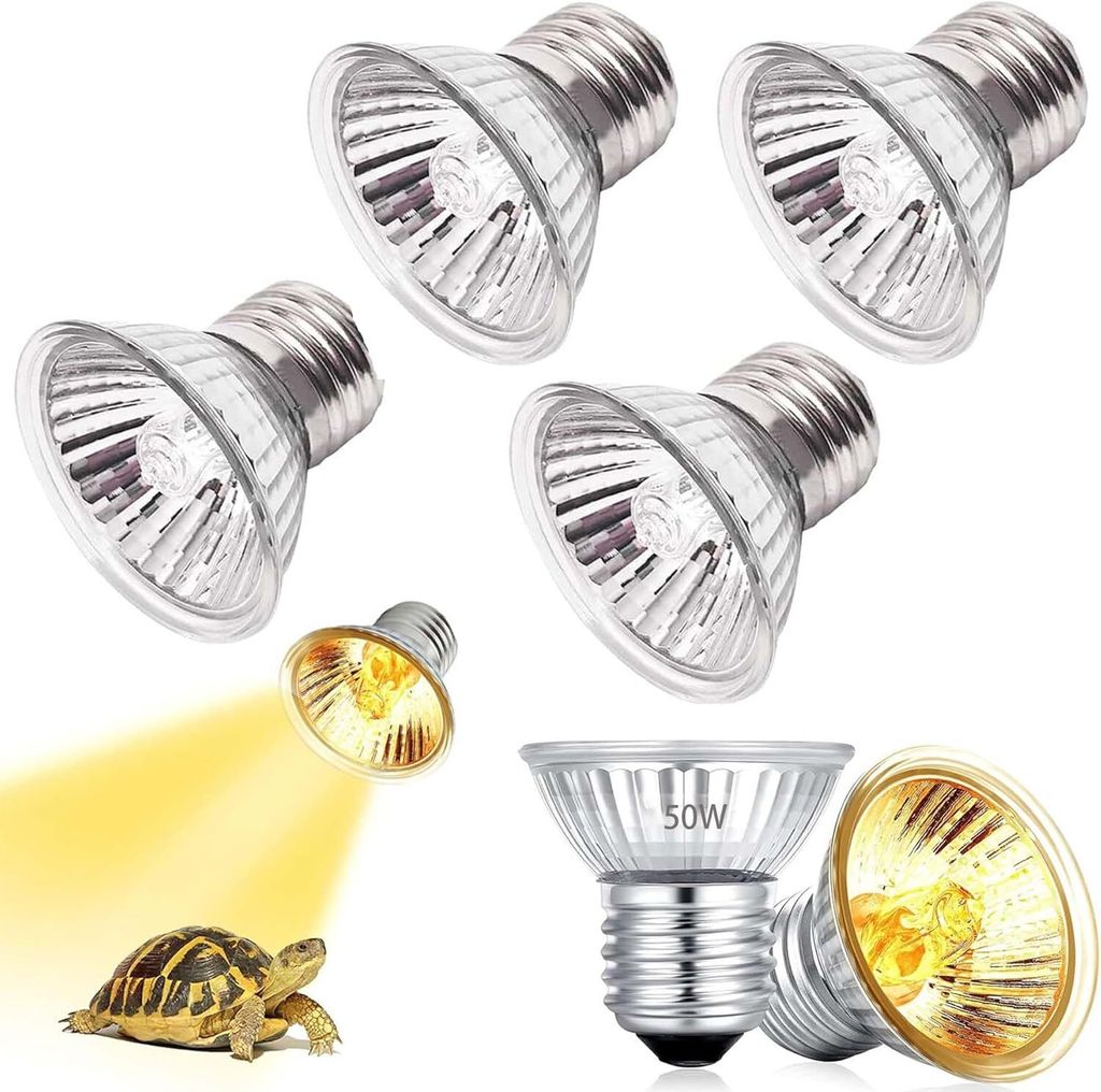4 Stück Schildkröte Wärmelampe,Sonnenbad Reptil Lampe,50W Heizung Glühbirne,E27 UVA UVB Reptilien Terrarium Lampe,Wärmelampe Birne für Reptil...
