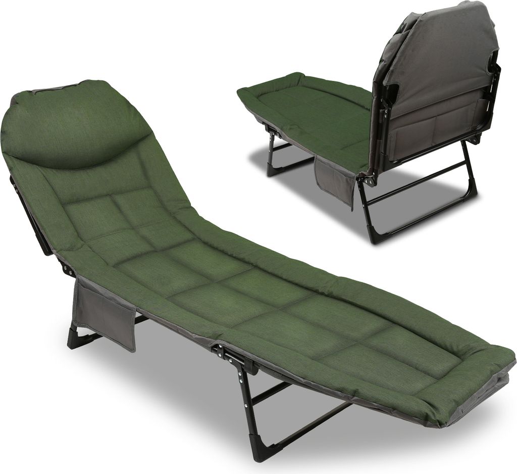 Karpfenliege Angelliege XXL 195 x 65 x 32 cm | Klappbare und stabile Bedchair Liege Feldbett 6 Bein