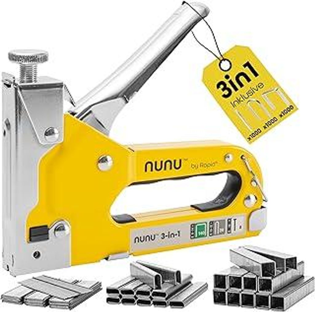 Rapid NUNU 3-in-1 Handtacker, Set mit 3.000 Klammern und Nägel, Tacker für Holz, DIY-Tackerpistole für Teppiche & Möbel, Upcycling, einstellbar...