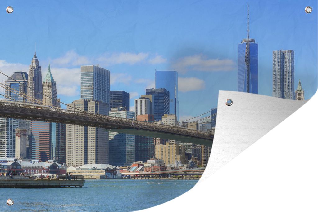 MuchoWow 60x40 cm Outdoor-Poster Gartendeko Sichtschutz Garten Poster für den Garten Brooklyn Bridge in Amerika unter blauem Himmel