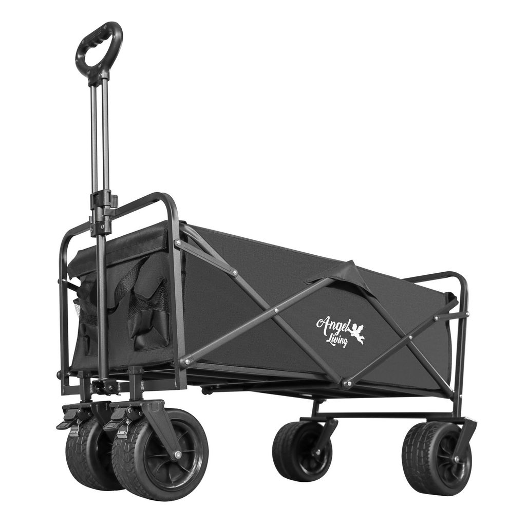 Angel Living Bollerwagen Faltbar 150KG, Handwagen Klappbar, Faltbarer Campingwagen mit Höhenverstellbarem Griff, Leicht und Platzsparend,Stabil