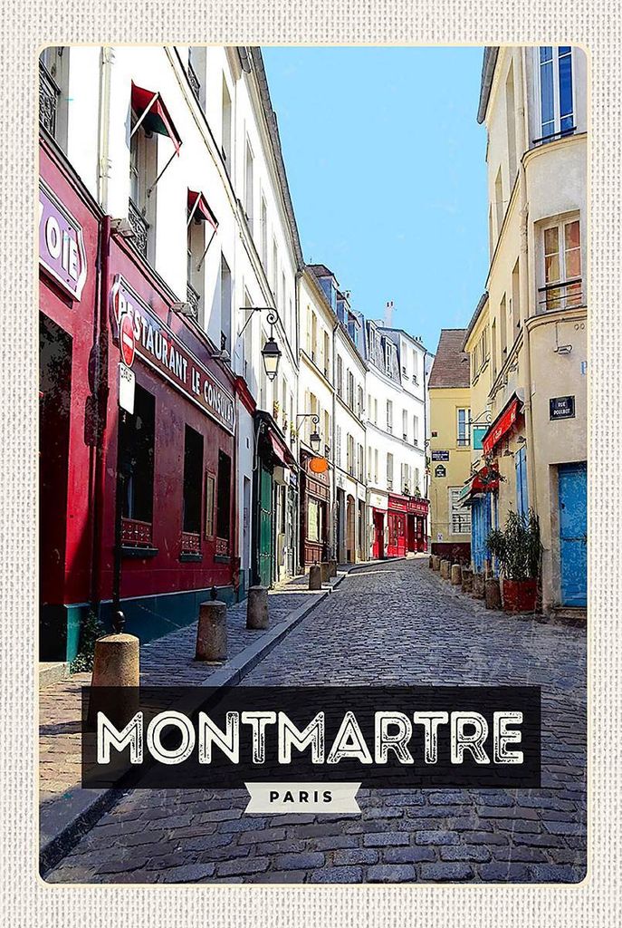 vianmo Holzschild 18x12 cm Montmartre Paris Altstadt Reiseziel Bildmotiv Reisemotiv Abenteuer Reisen