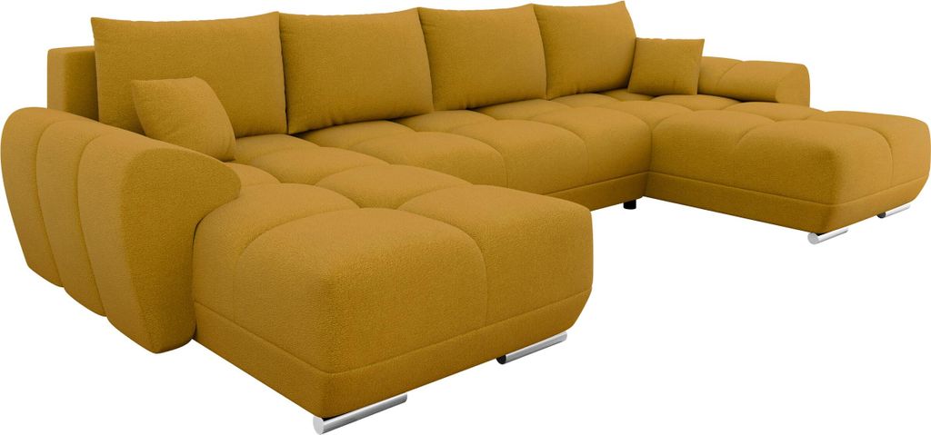 MIRJAN24 Ecksofa Logo U mit Bettkasten und Schlaffunktion, Seite universal, Rückenlehne in Form beweglicher Kissen (Farbe: Velo 626)