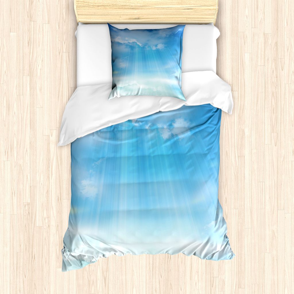 ABAKUHAUS Blau Bettbezug Set für Einzelbetten, Faszinierende Himmel mit Wolken, Milbensicher Allergiker geeignet mit Kissenbezug, 135 cm x 200 cm ...