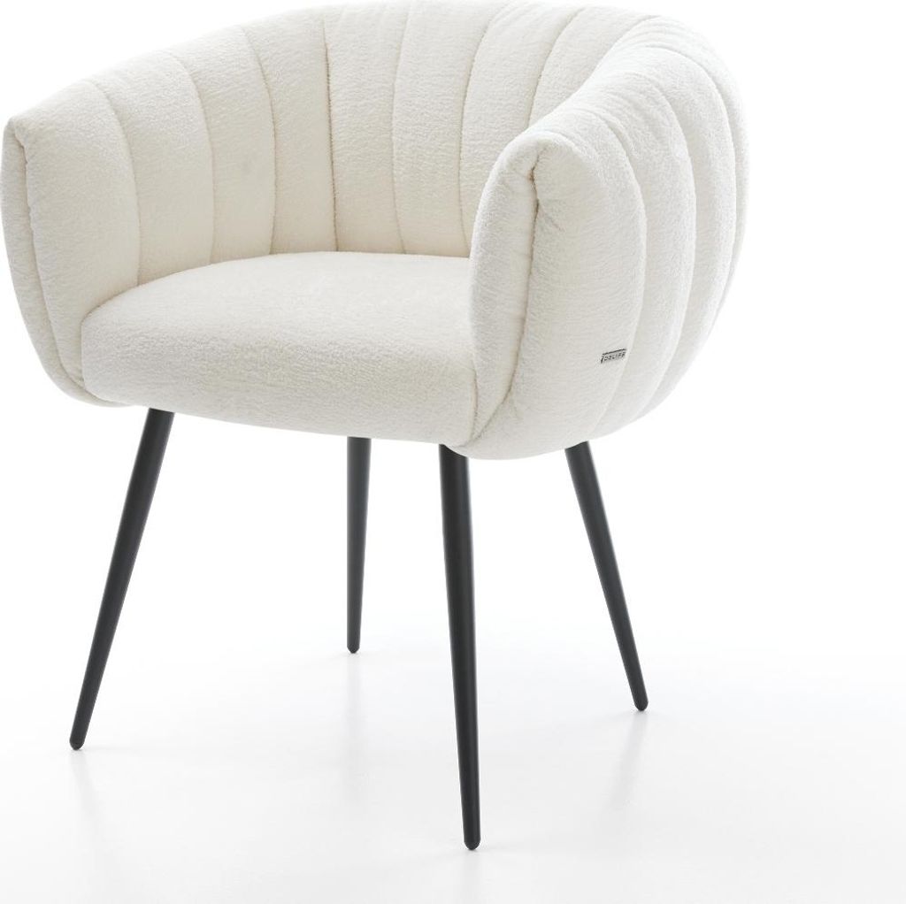 DELIFE Esszimmerstuhl Jada-Flex Bouclé Soft Beige 4-Fuß konisch Schwarz Taschenfederkern