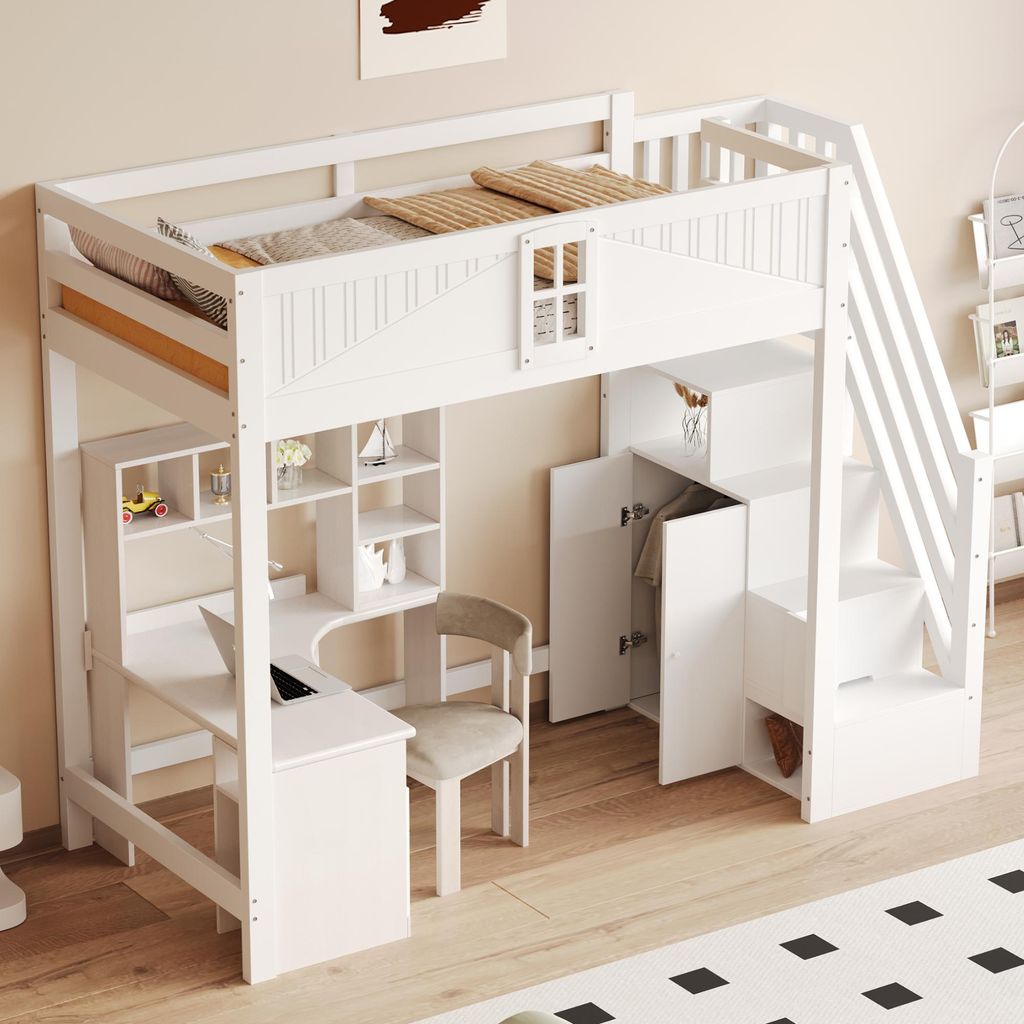 Sweiko Lit mezzanine en bois massif 90 x 200 cm, Porte de Image du produit 