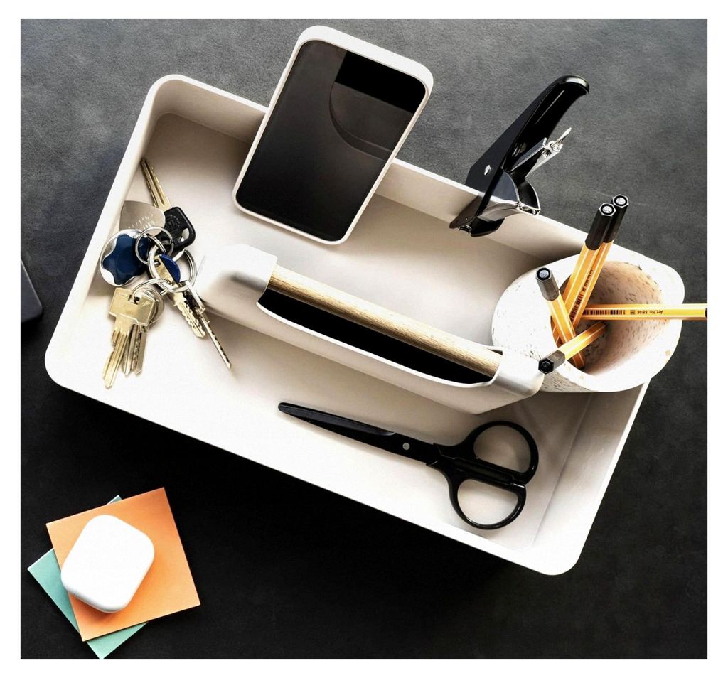 Crushgrind Basel Toolboox Organizer | 33 cm Off-White | Aufbewahrungskorb Cremeweiß für Küche, Flur, Büro, Bad | aus nachhaltigem Biokomposit-M...