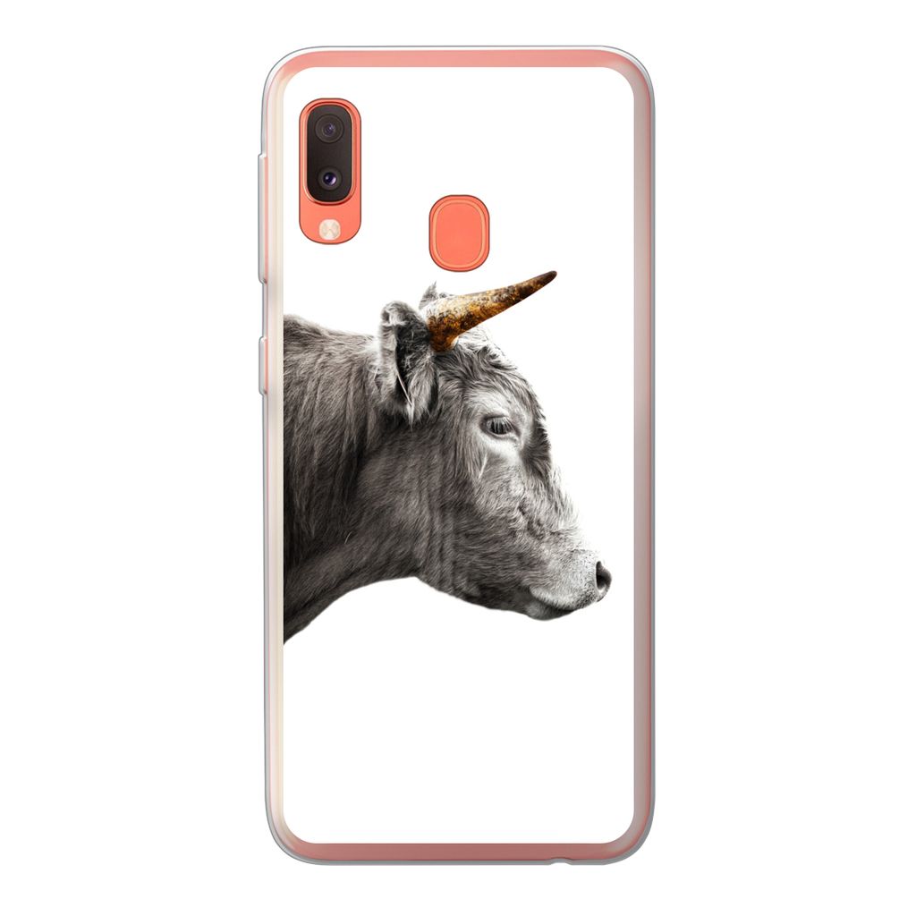 MuchoWow Handyhülle Schutzhülle Hülle für Samsung Galaxy A20e Schottischer Highlander - Horn - Gold Silikon Softcase Handy Hülle - Abdeckung